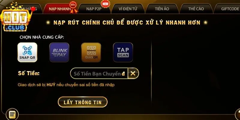 Hệ thống nạp rút tiền chuyên nghiệp và uy tín hàng đầu tại kho game Hitclub